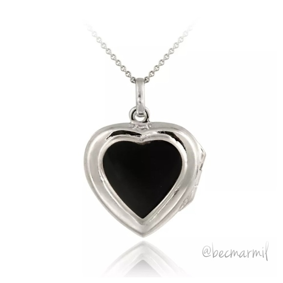 .925 Sterling Silver Jewelry - Onyx Heart Locket .925 Sterling Silver Necklace
