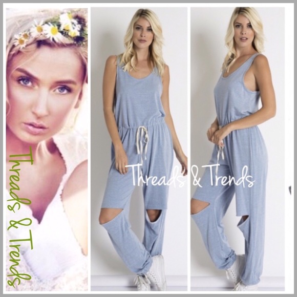 Threads & Trends Pants - Serenity Blue Slash Knee Jumpsuit