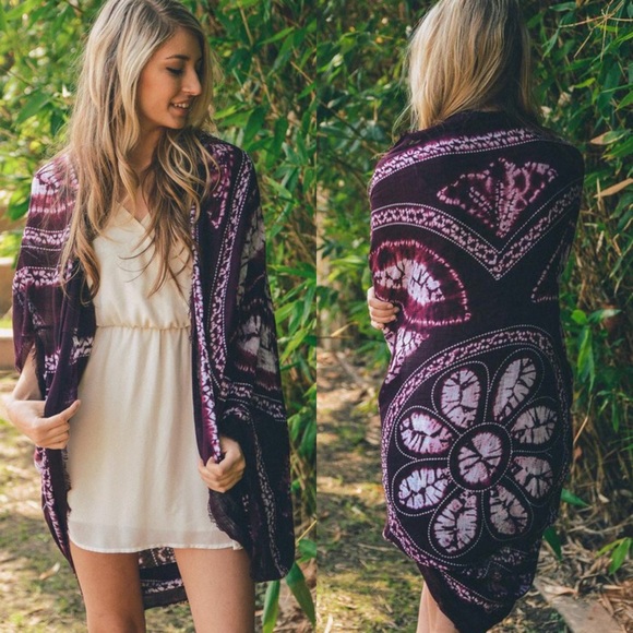 "Dust" Kimono Tie Dye Cocoon Cardigan - Picture 2 of 4