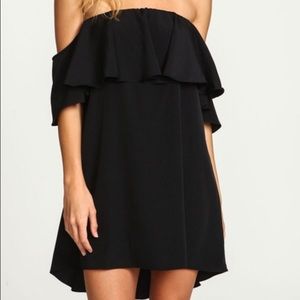 Black boat neck ruffle loose dress