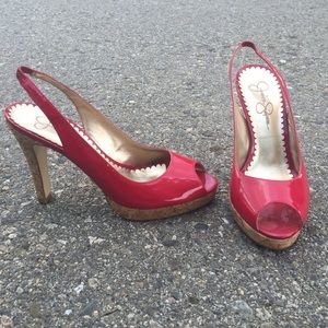Red JESSICA SIMPSON Peep Toe Heels
