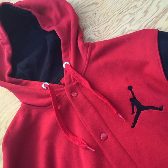 Jordan Jackets & Coats Red Black Jordan Button Up Varsity Hoodie
