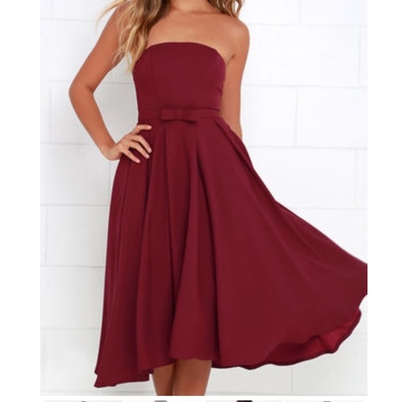 Strapless burgundy dress