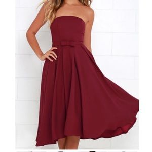 Strapless burgundy dress