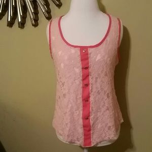 SUPER CUTE Pink Lace Tank Top