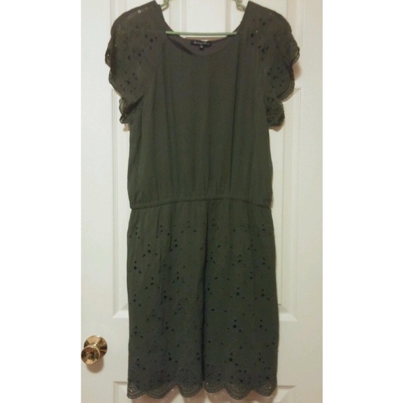 Madewell Olive Eyelet Silk Dress