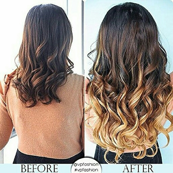 Full Head Wavy Clip In Dark Brown to Sandy Brown