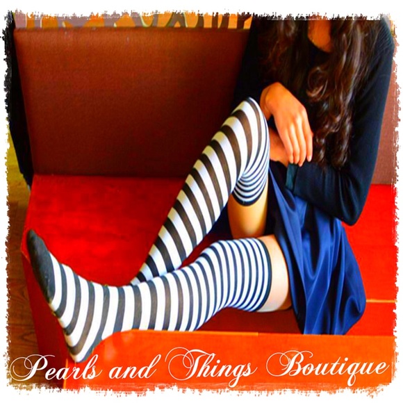 HP/Yancey Black and White Thigh High Striped Socks