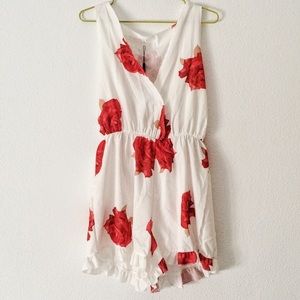 rose pattern romper (in red)