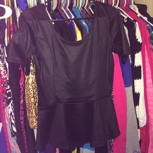 Black short sleeved peplum top