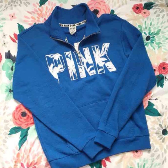 PINK Victoria's Secret Tops - XS PINK Blue Palm Half Zip PINK Victoria's Secret Tops - XS PINK Blue Palm Half Zip