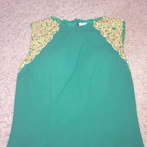 Green Cocktail Dress with gold cap sleeves. size 4