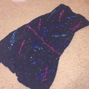 Strapless black cocktail dress