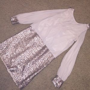 Tan/gold cocktail dress with sleeves. Size 2