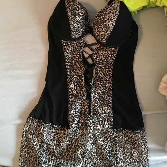 Black/ leopard bra slip