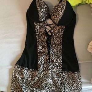 Black/ leopard bra slip