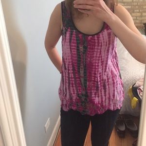 Pink tie dye boho scalloped tank