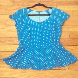 Polka dot peplum short sleeve top