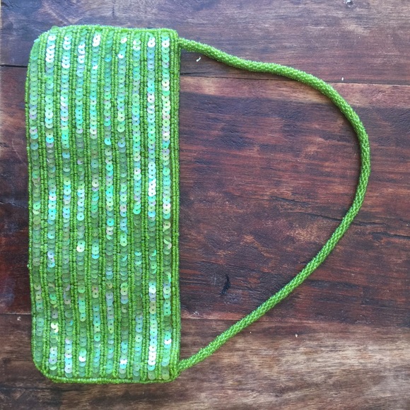 Green sequin clutch