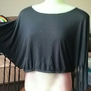 Black crop fringe top