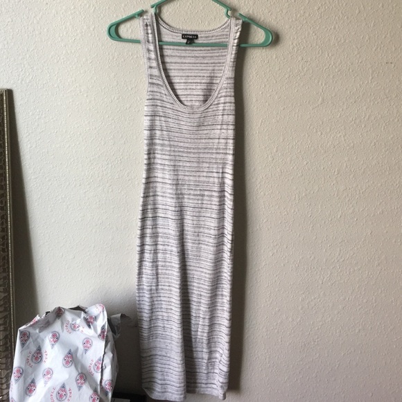 Express White and grey fitted midi dress