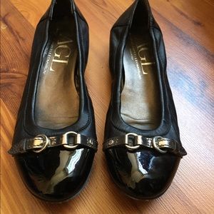 AGL leather cap toe flats in black.
