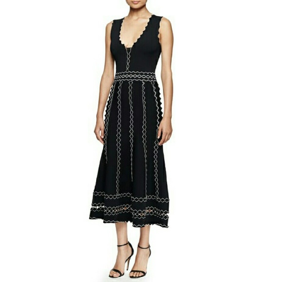 Alexander McQueen Midi Dress with Contrast Ruffles