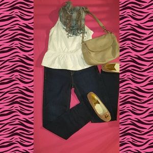 Ann Taylor white eyelet peplum blouse