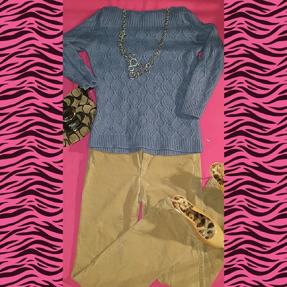 Ann Taylor Loft blue cabled knit sweater XL.