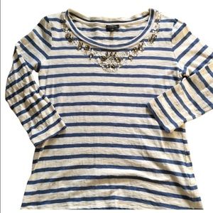 Talbots blue striped jeweled shirt