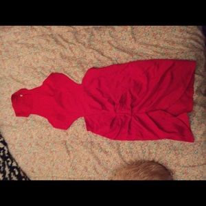 Red dress w the back out.