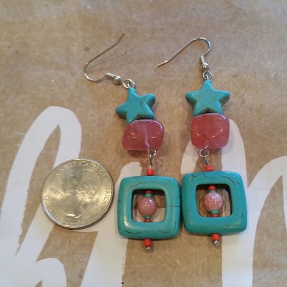 Turquoise n Coral dangles - Picture 3 of 3