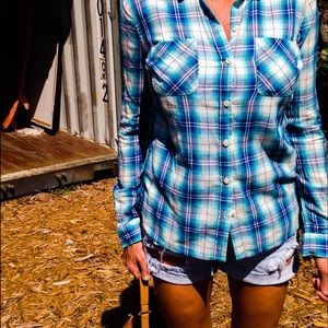 Blue and White Plaid Mossimo Button-Up Shirt