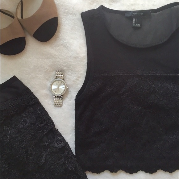 F21 Black Lace Crop Top