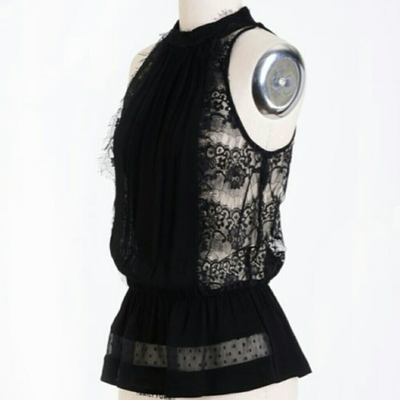 BLACK LACE PEPLUM TOP - Picture 2 of 3