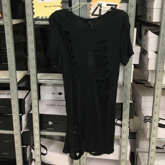 BCBG Crew Neck Distress Short Sleeve Shirt