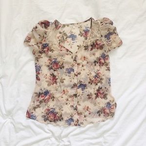 Nordstrom BP/ Love Fire floral blouse w/ lace
