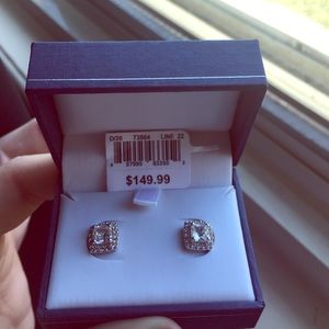 NWT White Sapphire Square Halo Stud Earrings