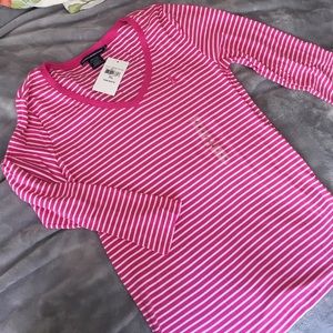 Pink and white striped 3/4 sleeve tee