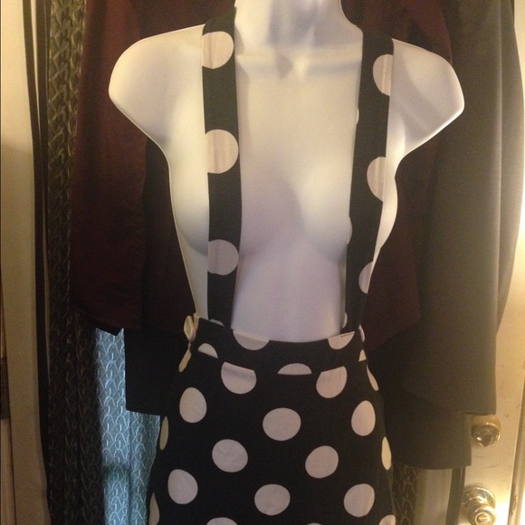 Black and white large polka dot mini overall dress