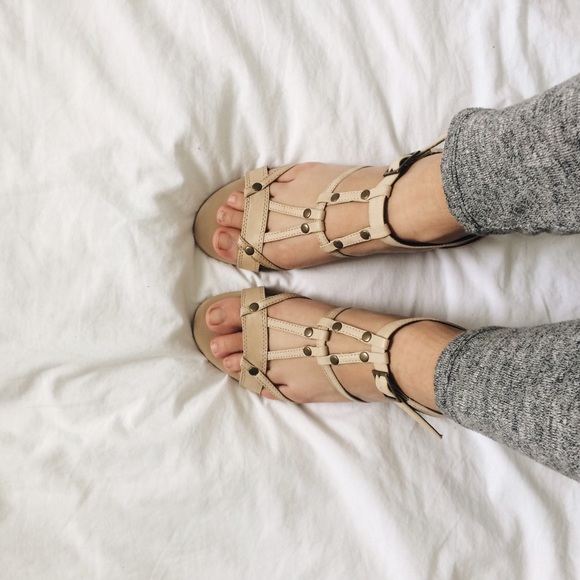 A.n.a tan sandals w/ wedge heel