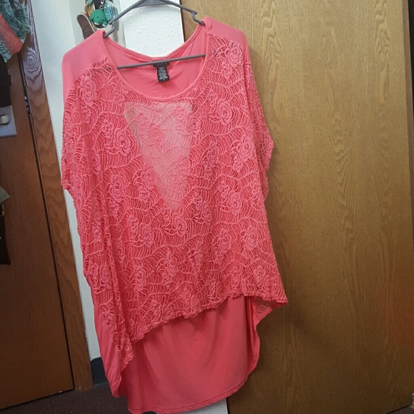 Torrid Pink Lace Knit High-Low Top