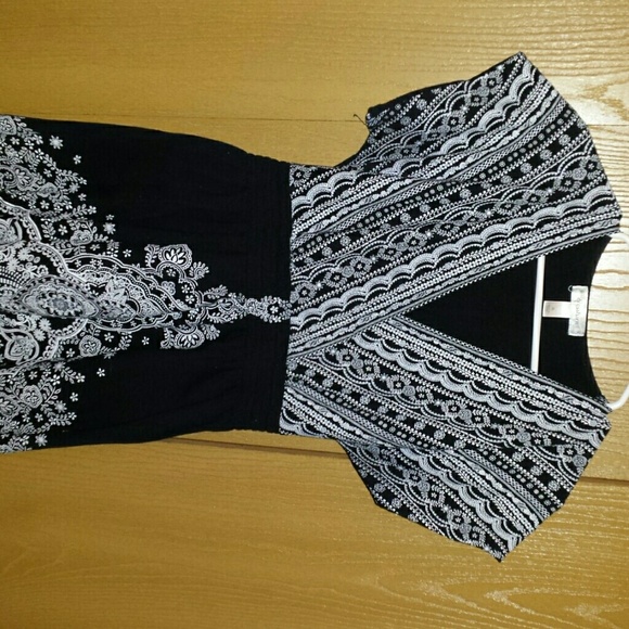 Black and white Empire waist blouse