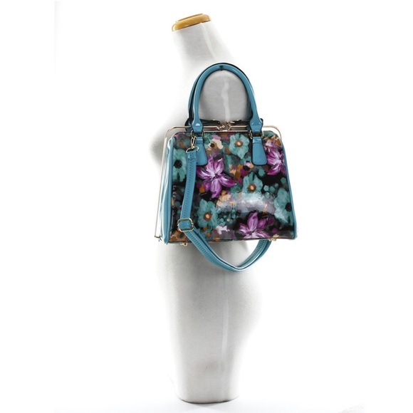 SOLD LOCALLY Black Floral Metal Frame Satchel - Picture 4 of 4