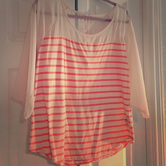 Lauren Conrad Orange and Cream Sheer Top