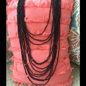New Jet Black Long Beaded Cookie Lee Necklace