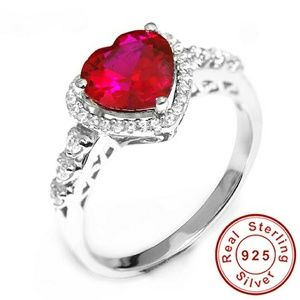 Red Ruby heart ring 3ct-925 sterling silver-18kGP