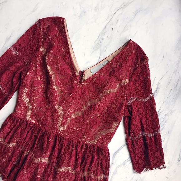 Anthropologie Tops - Anthropologie Red Needlelace Peplum Top🌹