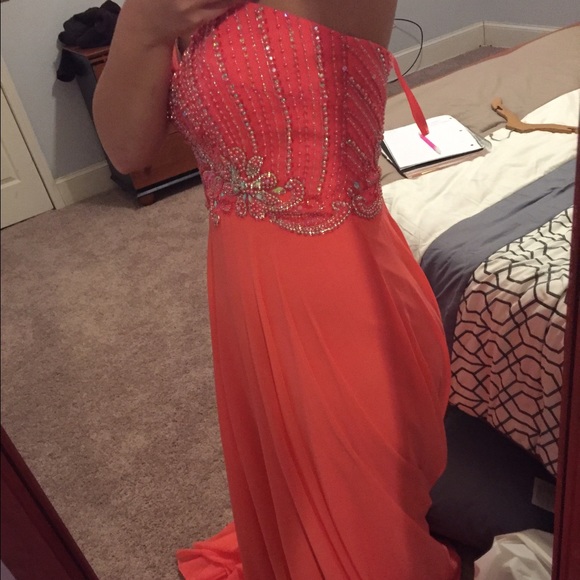 Coral Strapless Prom Dress - Picture 2 of 3