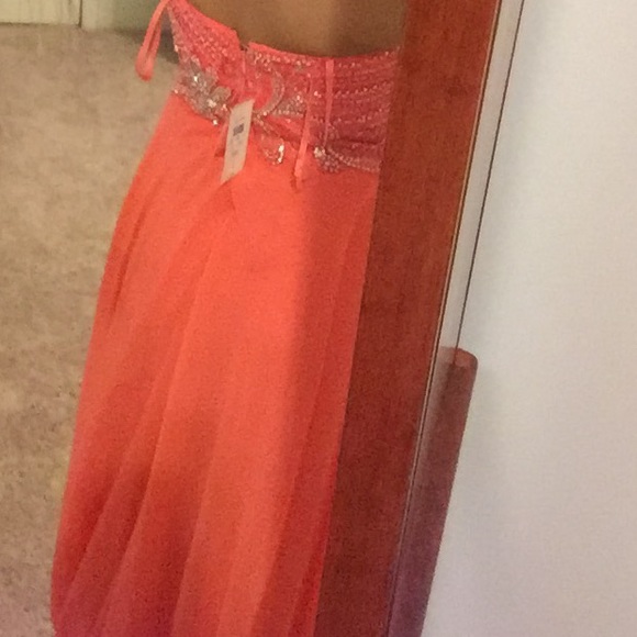 Coral Strapless Prom Dress - Picture 3 of 3